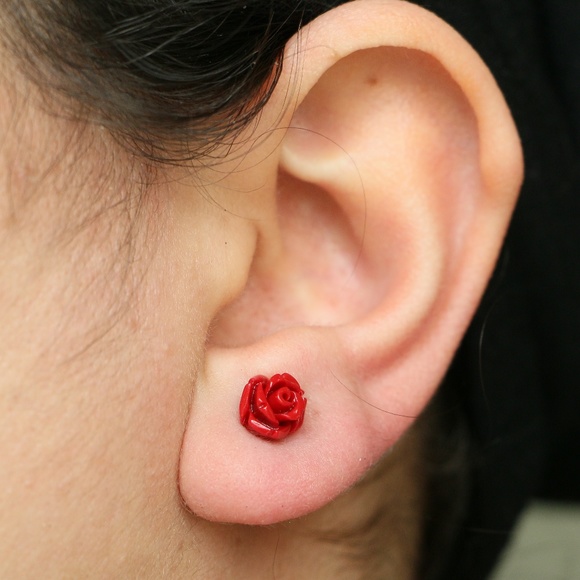 925 Sterling silver flower earrings 8 mm - Picture 3 of 8